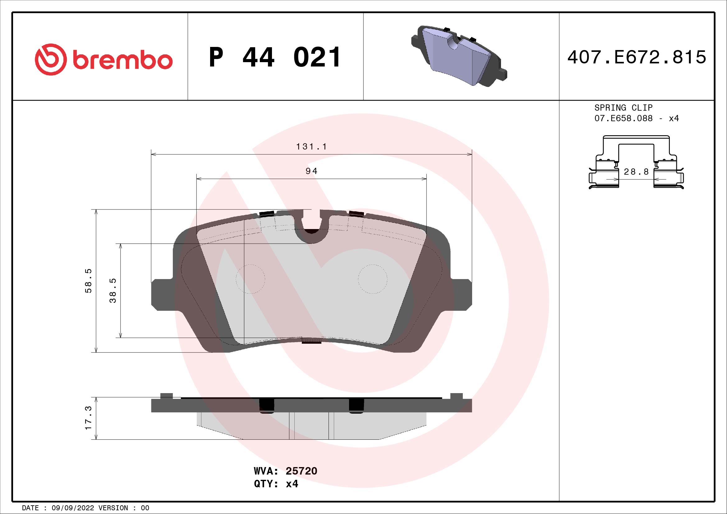 A.B.S. P 44 021 BREMBO Bremsbelagsatz, Scheibenbremse